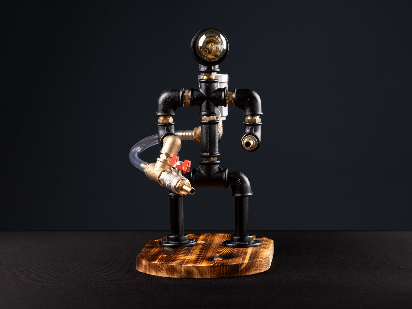 wooden beer taps: "Wooden beer taps for a rustic bar experience."