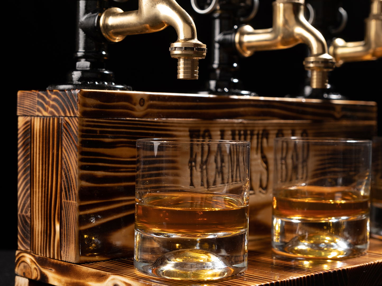 wooden liquor dispensers: "Unique wooden liquor dispensers with a rustic look."