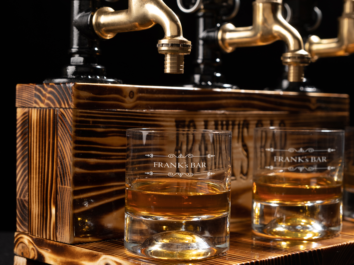 rustic bar taps: "Rustic bar taps perfect for a home bar setup."