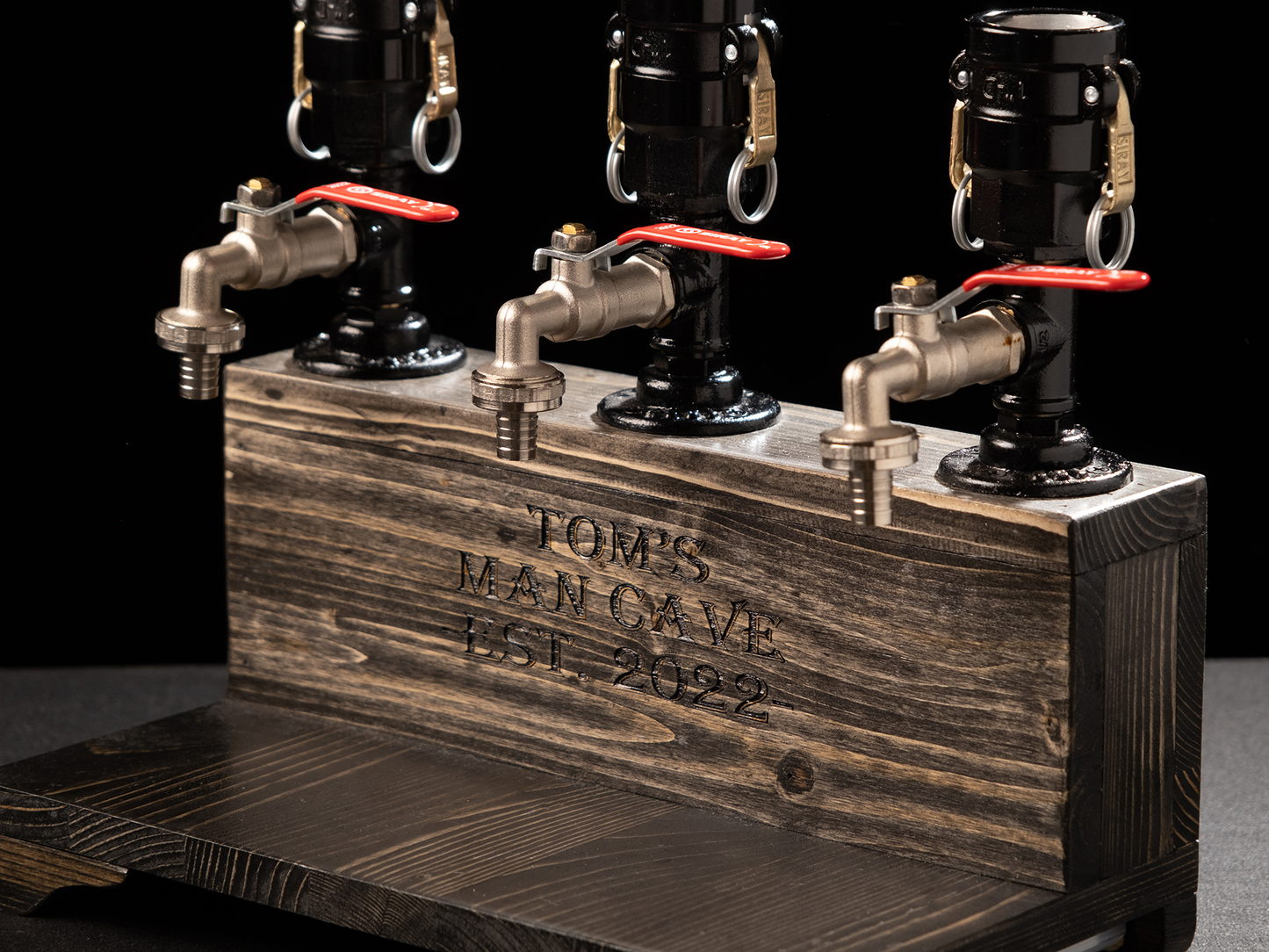wooden liquor dispensers: "Unique wooden liquor dispensers with a rustic look."