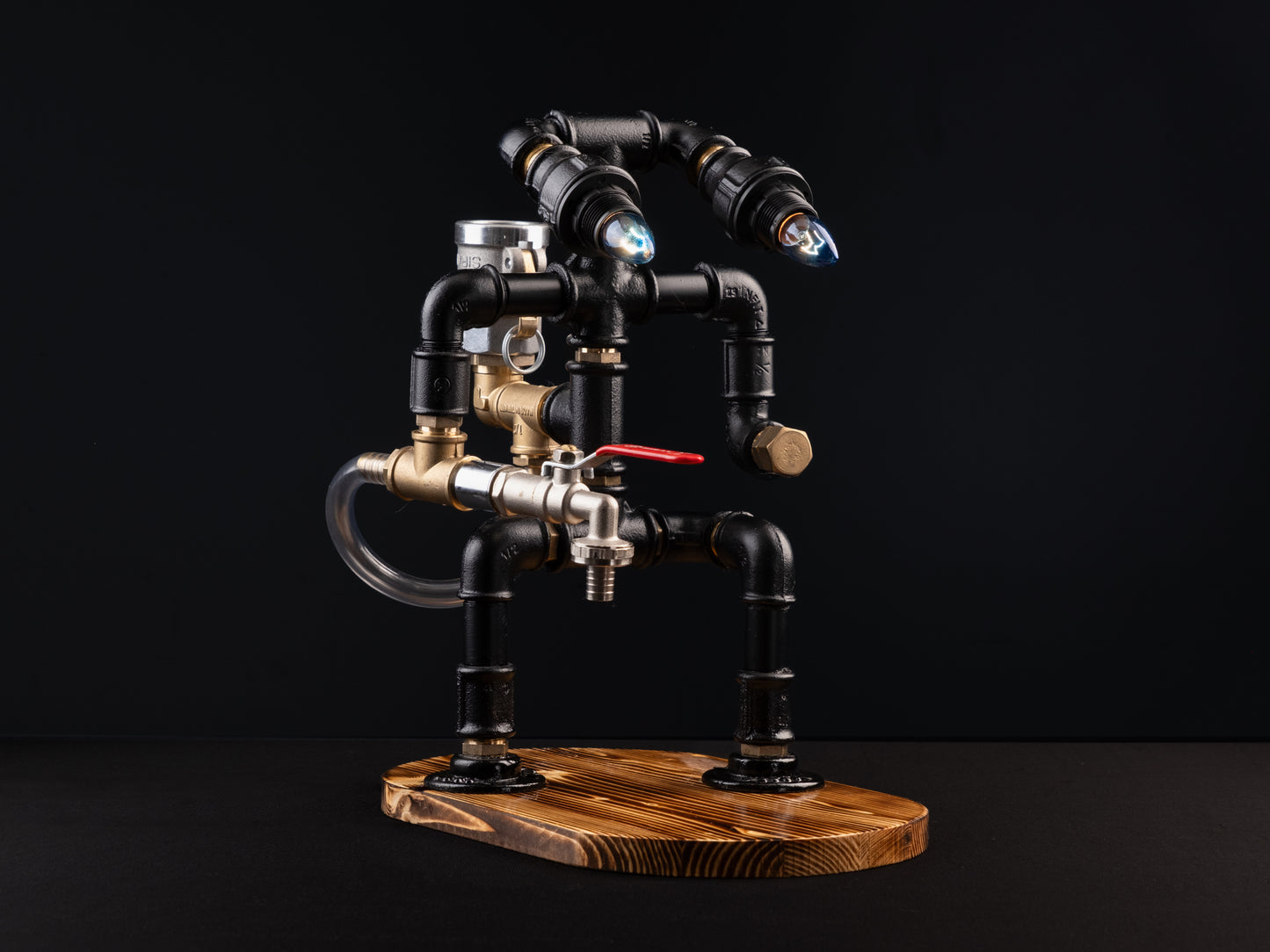 wooden beer taps: "Wooden beer taps for a rustic bar experience."