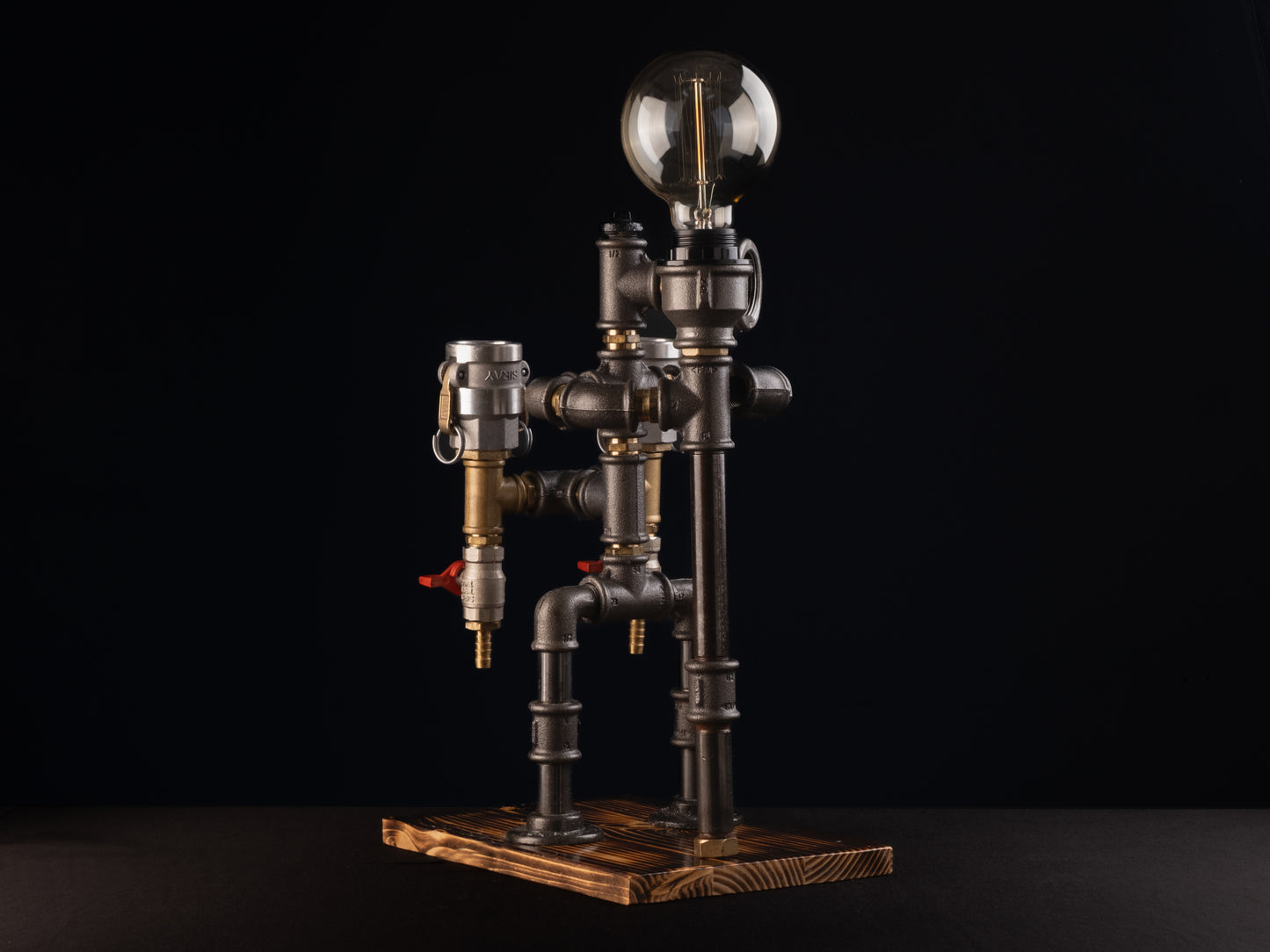 rustic bar taps: "Rustic bar taps perfect for a home bar setup."