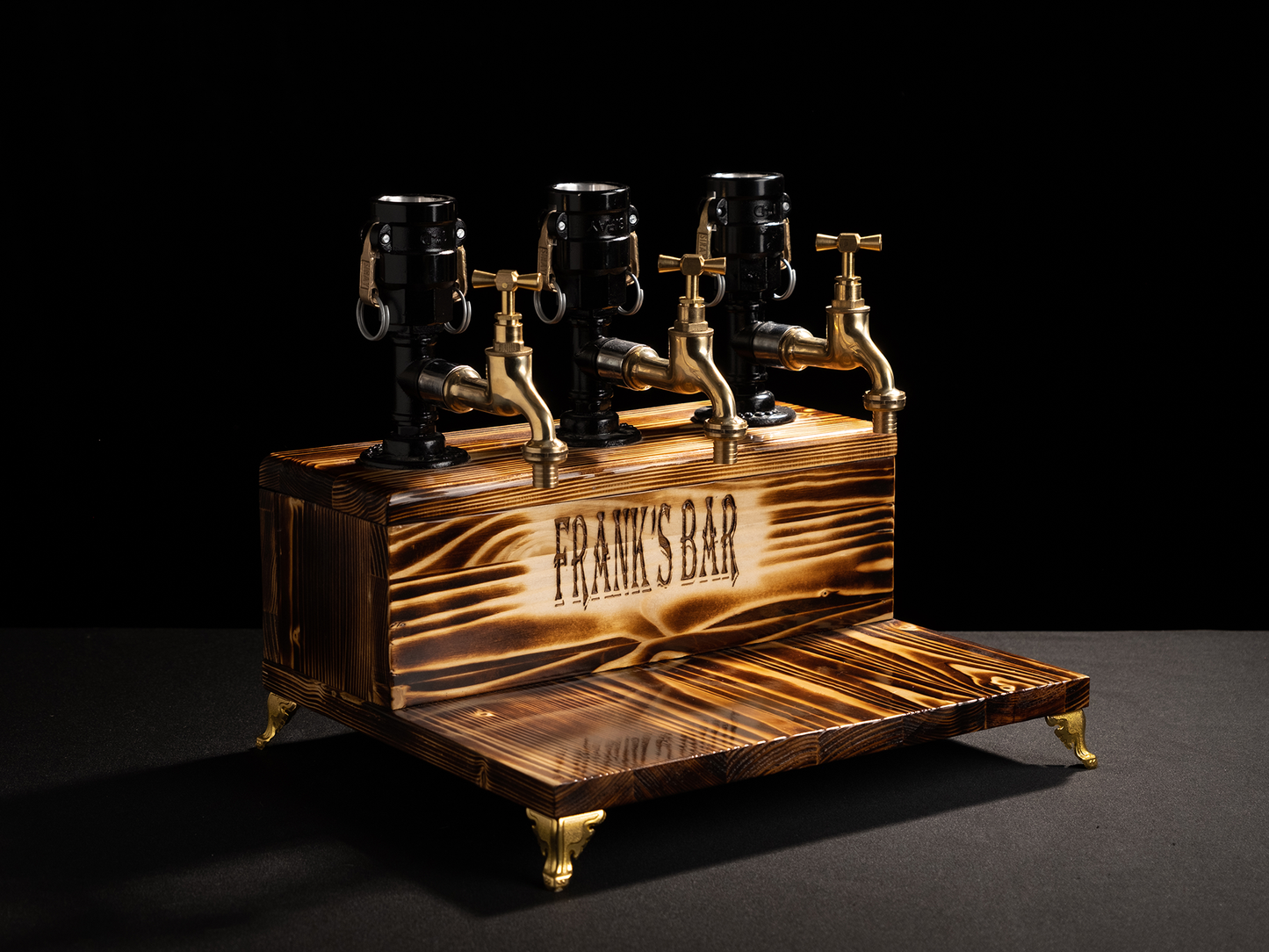 rustic bar taps: "Rustic bar taps perfect for a home bar setup."
