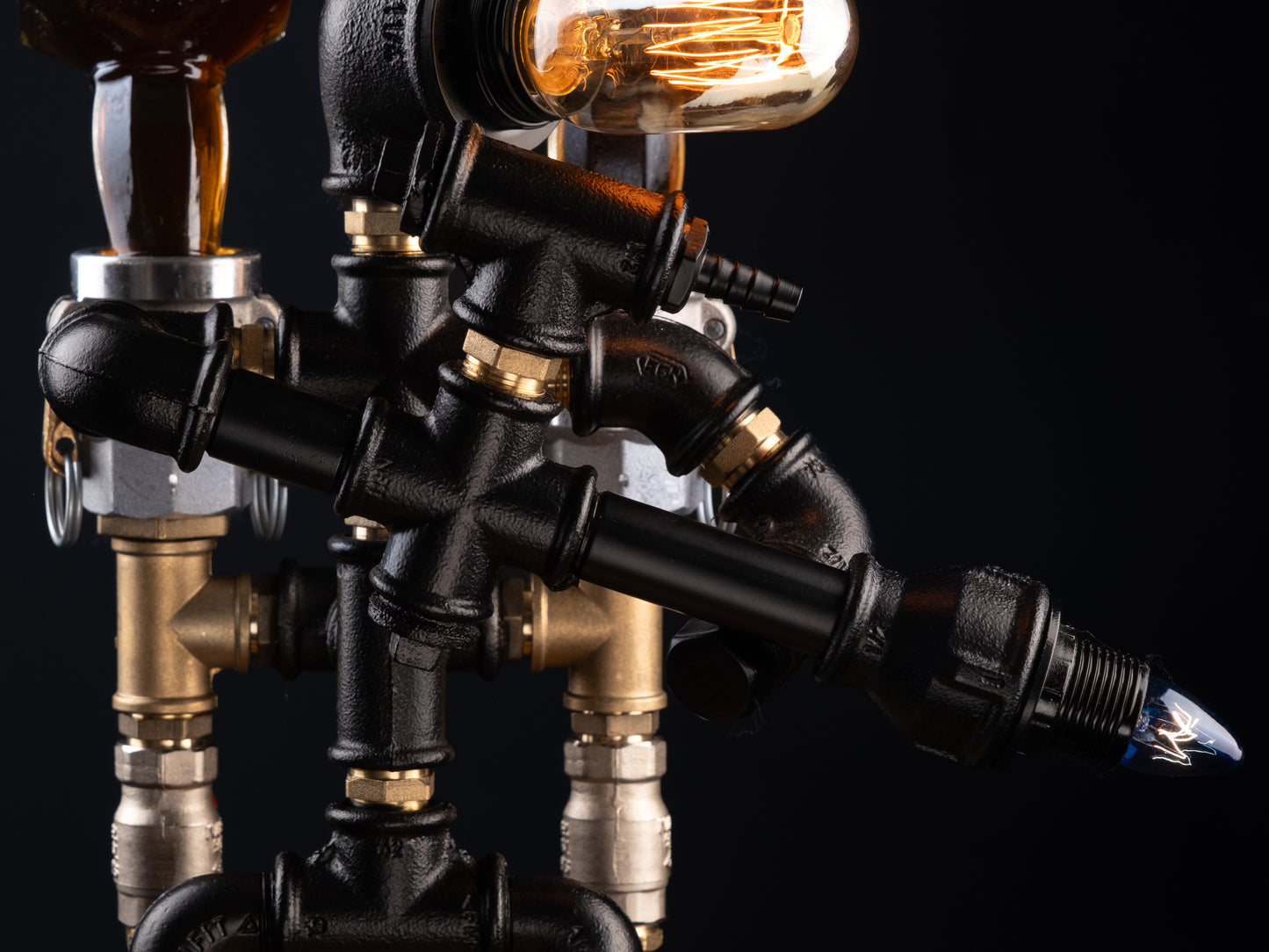 wooden beer taps: "Wooden beer taps for a rustic bar experience."