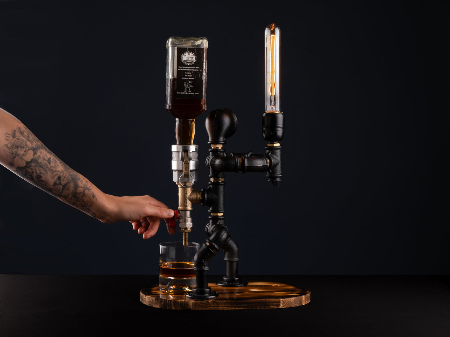 rustic bar taps: "Rustic bar taps perfect for a home bar setup."