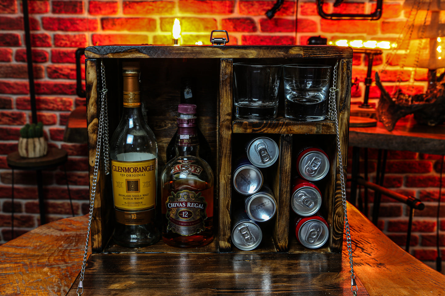 Rustic Whiskey Box - 4 Bottle and Glass Slot - RusticDesignTR Barware - RusticDesignTR