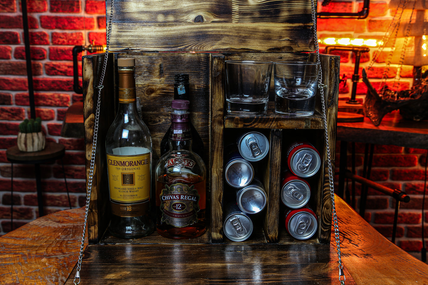 Rustic Whiskey Box - 4 Bottle and Glass Slot - RusticDesignTR Barware - RusticDesignTR