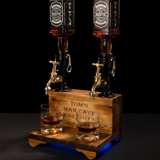 rustic bar taps: "Rustic bar taps perfect for a home bar setup."