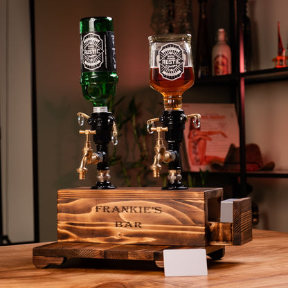 Dual-Tap Locked Liquor Dispenser with Hidden Drawer – Handmade Rustic Bar Unit (Card-Lock)