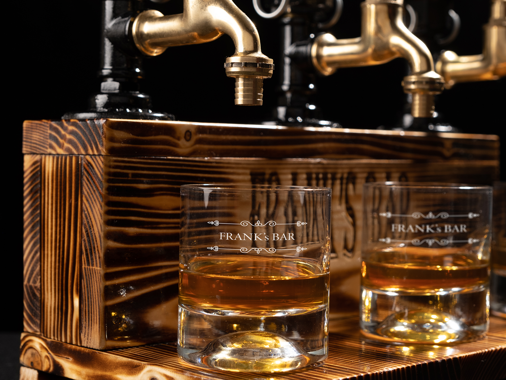 rustic bar taps: "Rustic bar taps perfect for a home bar setup."