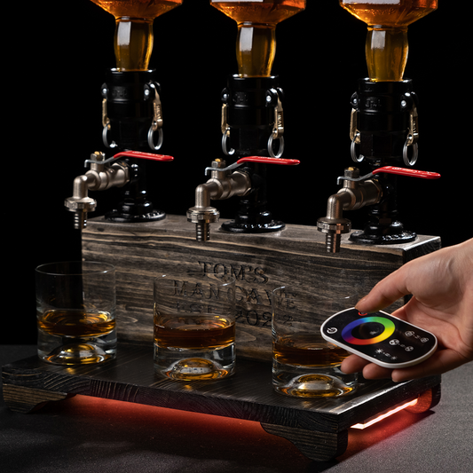 rustic bar taps: "Rustic bar taps perfect for a home bar setup."