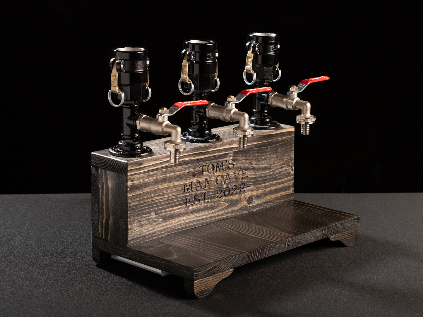 rustic bar taps: "Rustic bar taps perfect for a home bar setup."