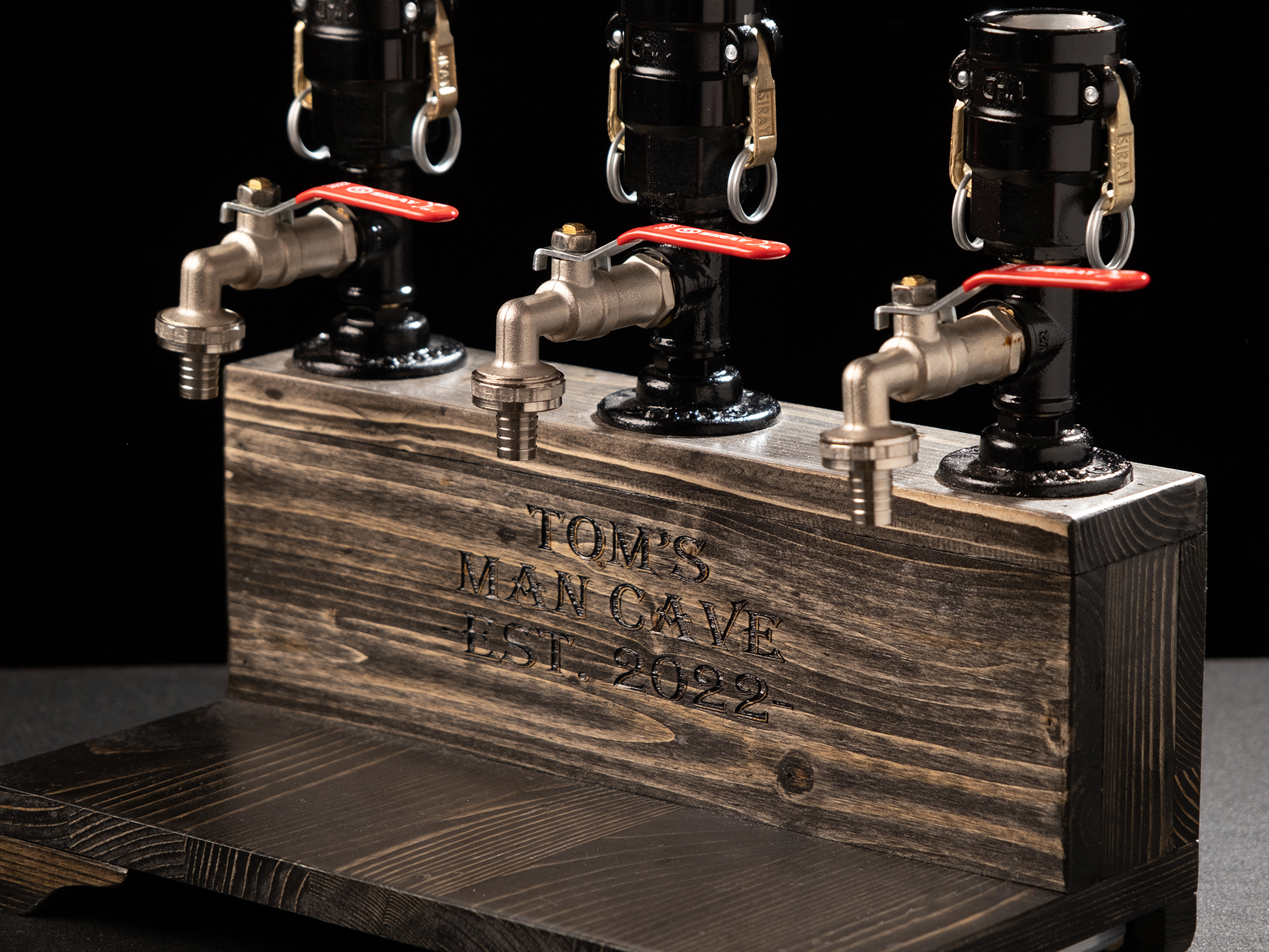 wooden liquor dispensers: "Unique wooden liquor dispensers with a rustic look."