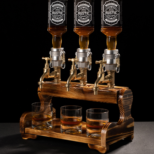 rustic bar taps: "Rustic bar taps perfect for a home bar setup."