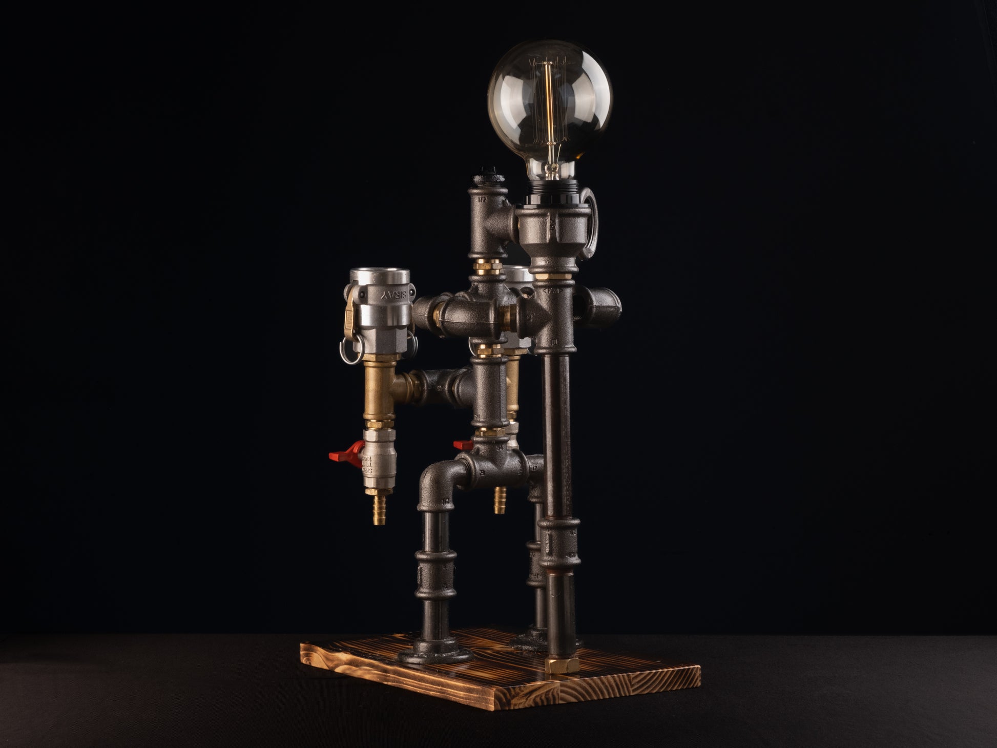 rustic bar taps: "Rustic bar taps perfect for a home bar setup."