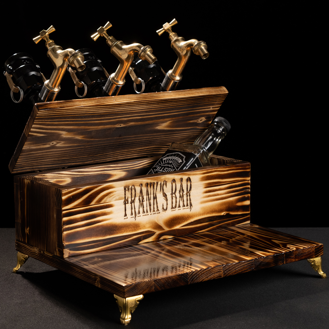 rustic bar taps: "Rustic bar taps perfect for a home bar setup."