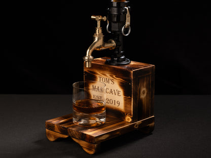 wooden beer taps: "Wooden beer taps for a rustic bar experience."